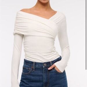 Long-Sleeve Off-The-Shoulder Draped Wrap Top